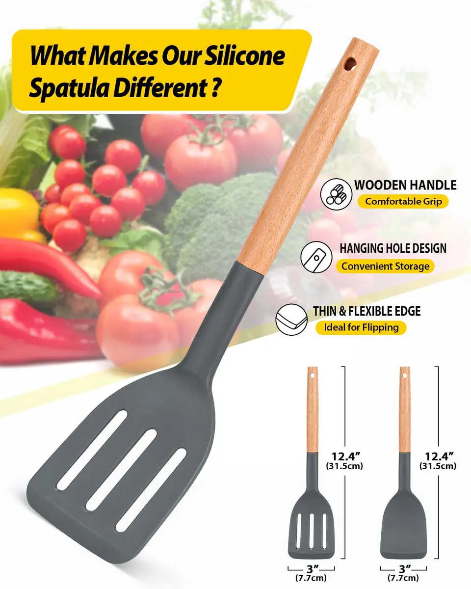 BUNDLEPRO Silicone Spatula Set 2 Pack | BPA-Free, Heat Resistant 446℉ (230℃), Gray - view 2
