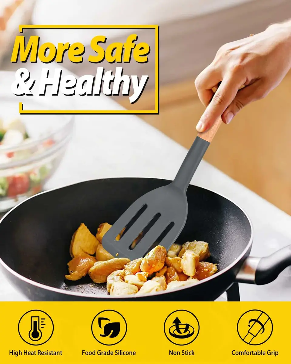 BUNDLEPRO Silicone Spatula Set 2 Pack | BPA-Free, Heat Resistant 446℉ (230℃), Gray - view 3