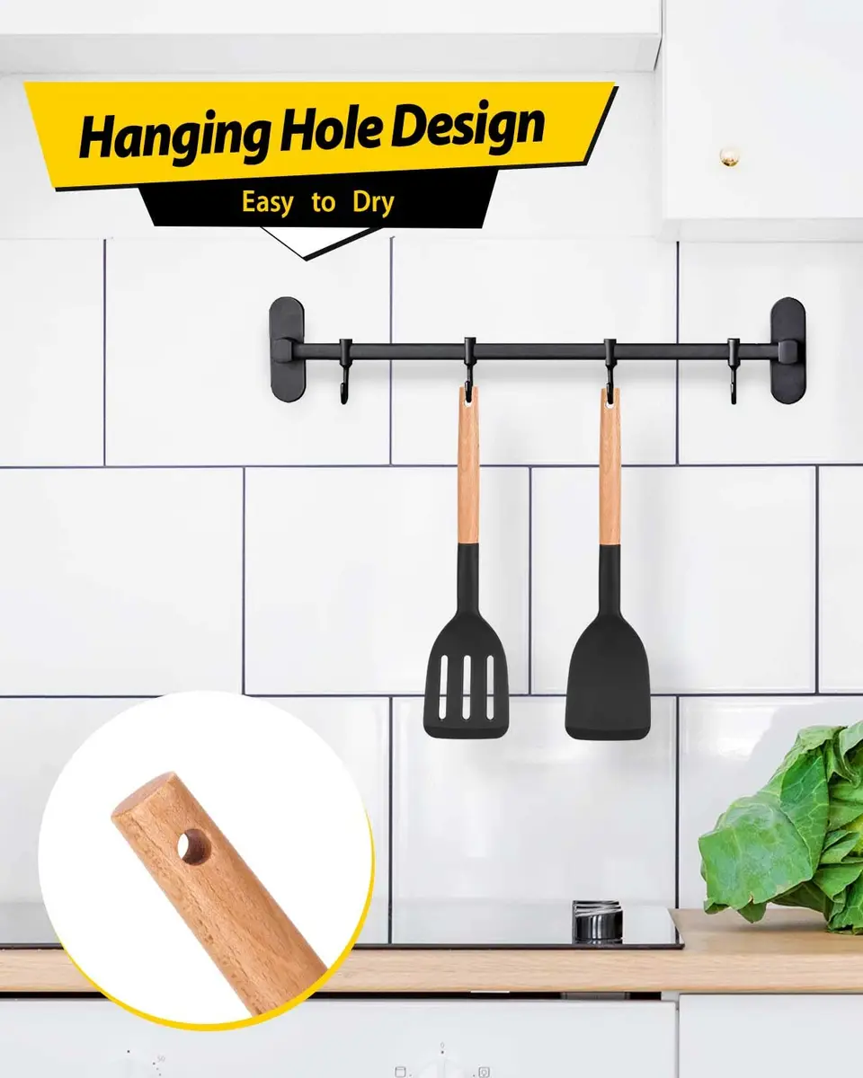 BUNDLEPRO Silicone Spatula & Slotted Turner Set, 2 Pack, Black | Heat Resistant to 230°C - view 5