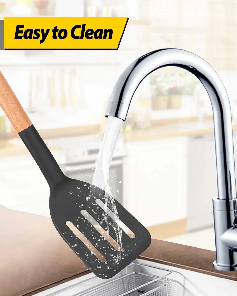 BUNDLEPRO Silicone Spatula & Slotted Turner Set, 2 Pack, Black | Heat Resistant to 230°C - view 6