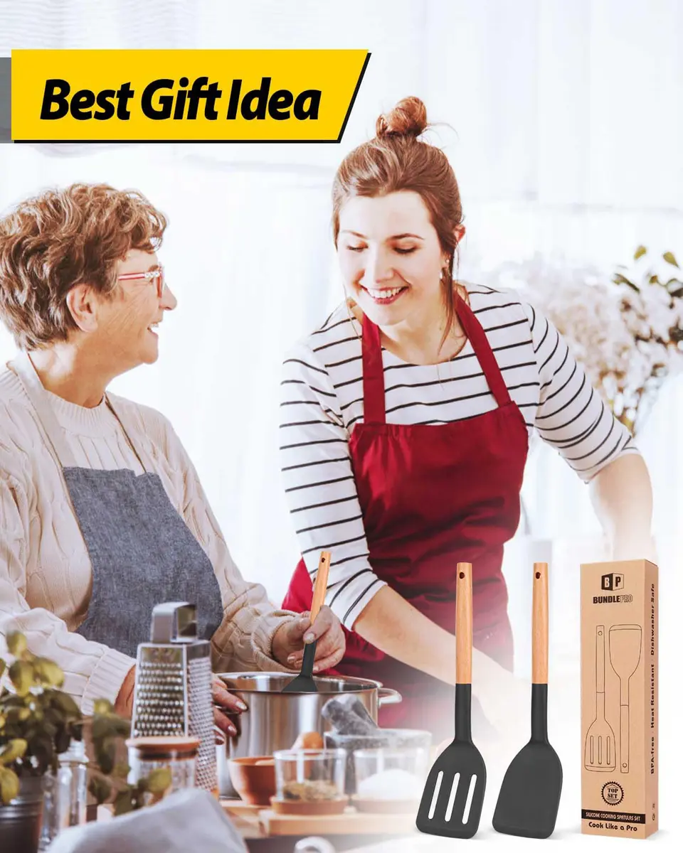 BUNDLEPRO Silicone Spatula & Slotted Turner Set, 2 Pack, Black | Heat Resistant to 230°C - view 7