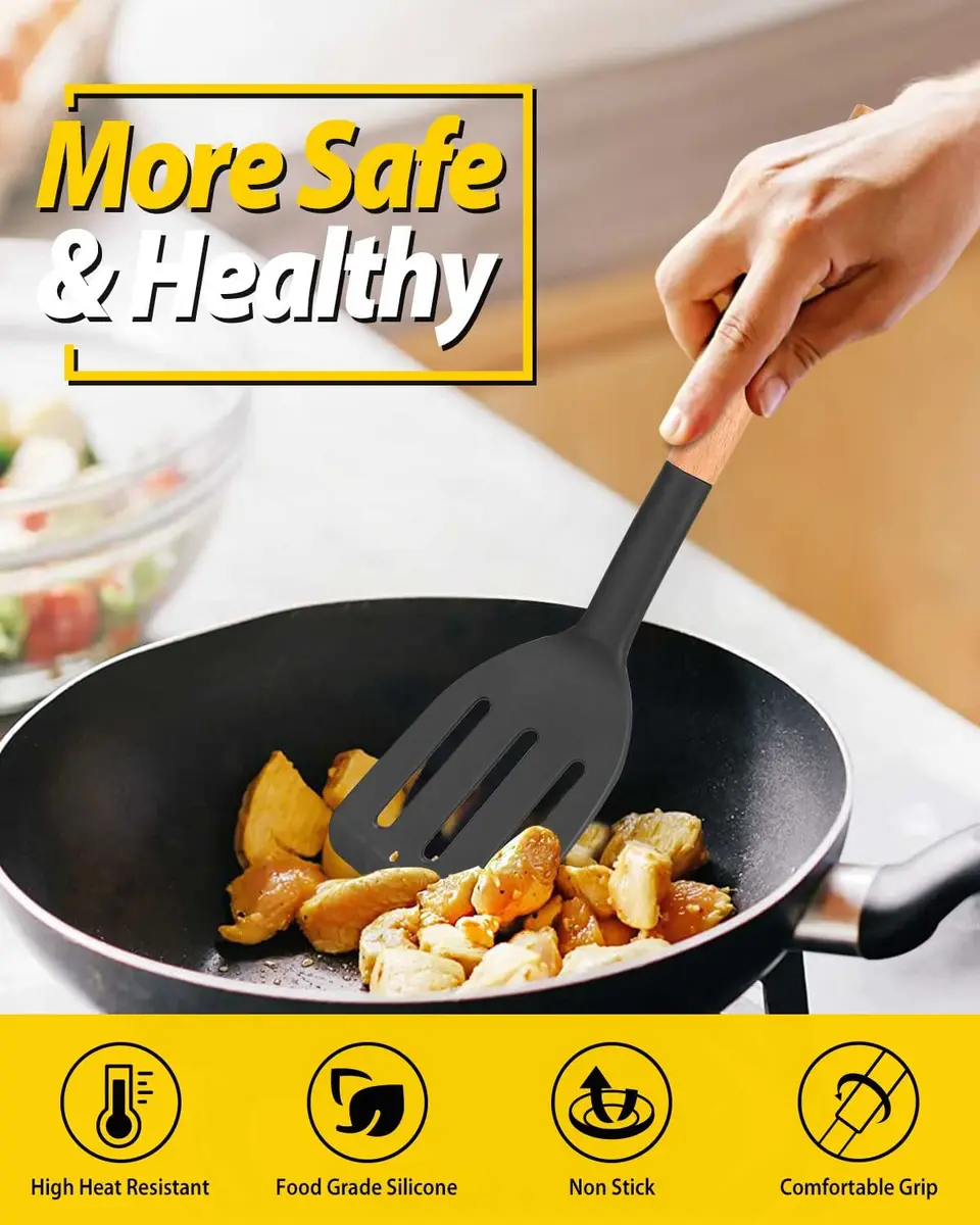 BUNDLEPRO Silicone Spatula & Slotted Turner Set, 2 Pack, Black | Heat Resistant to 230°C - view 3