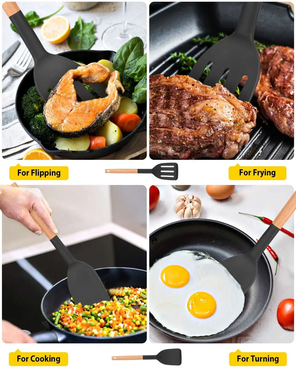 BUNDLEPRO Silicone Spatula & Slotted Turner Set, 2 Pack, Black | Heat Resistant to 230°C - view 4