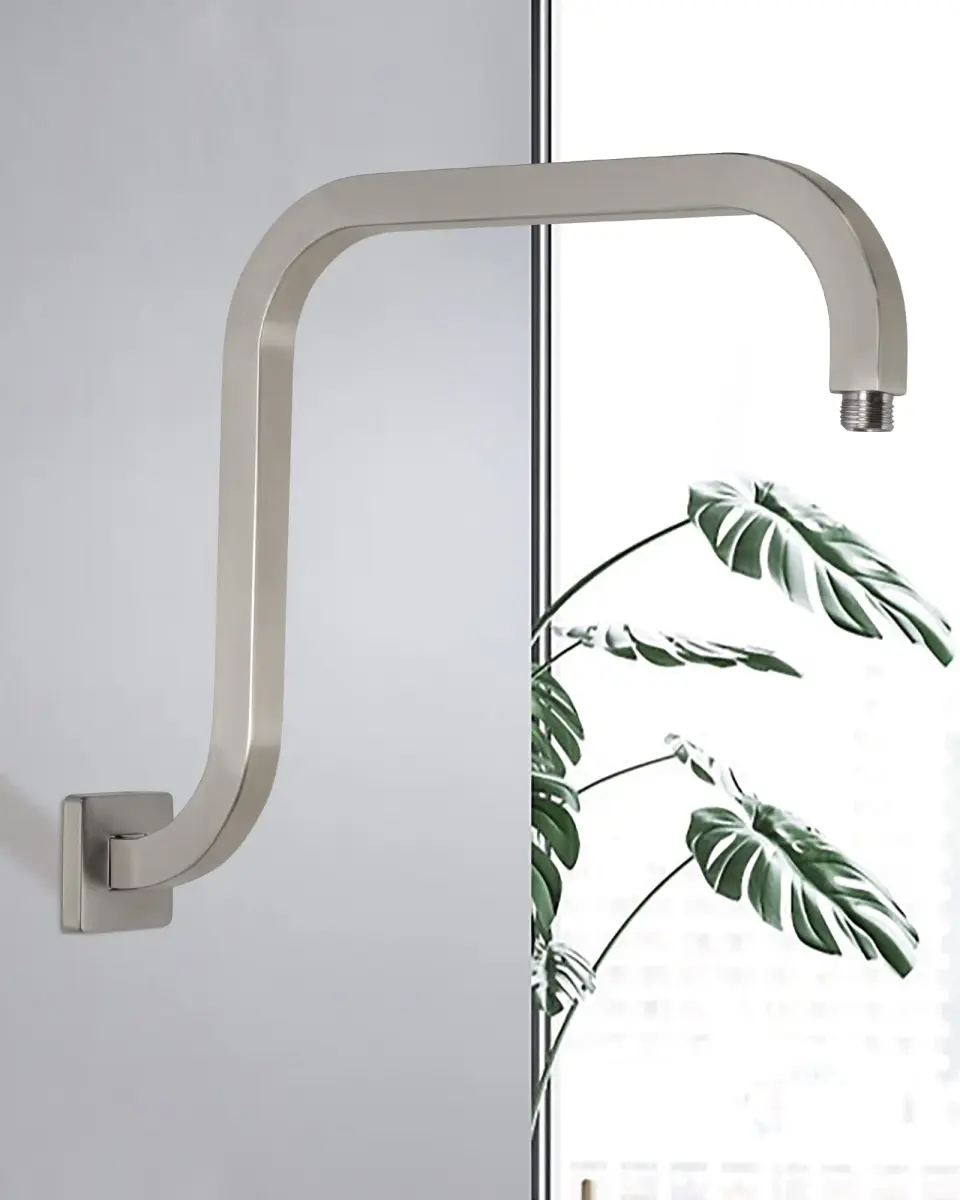 PHASAT S Shaped Shower Arm with Flange, 97cm (38.2") High Rise Shower Head Extension Arm | Brushed Nickel, 304 Stainless Steel - view 2