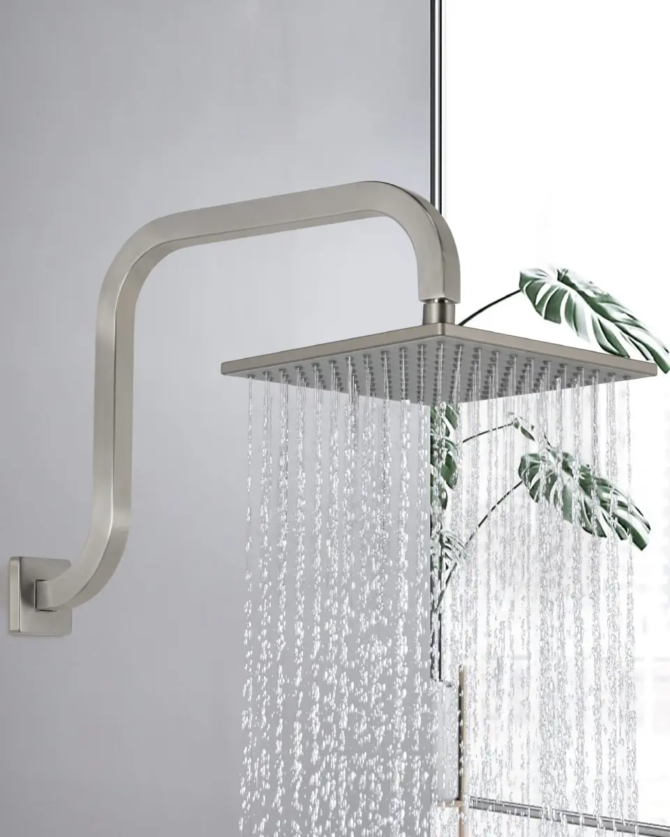 PHASAT S Shaped Shower Arm with Flange, 97cm (38.2") High Rise Shower Head Extension Arm | Brushed Nickel, 304 Stainless Steel - view 3