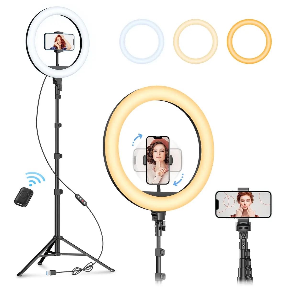 Weilisi Selfie Ring Light 12" with Tripod & Remote | Dimmable RGB & White Light for Photography & Live Streaming - main product image