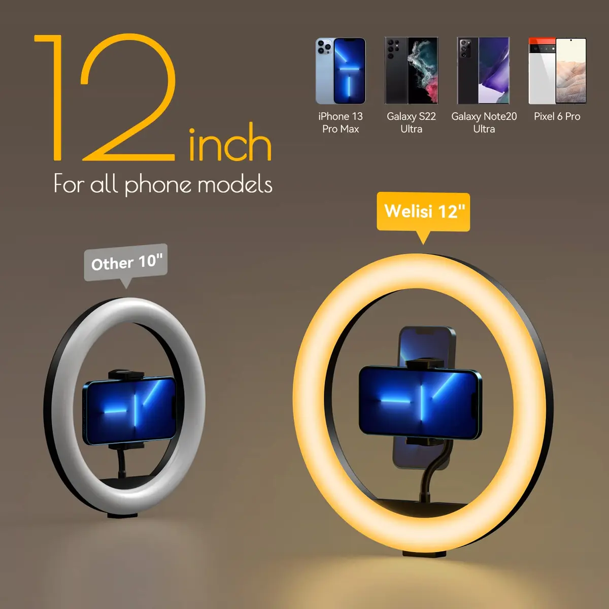 Weilisi Selfie Ring Light 12" with Tripod & Remote | Dimmable RGB & White Light for Photography & Live Streaming - view 3