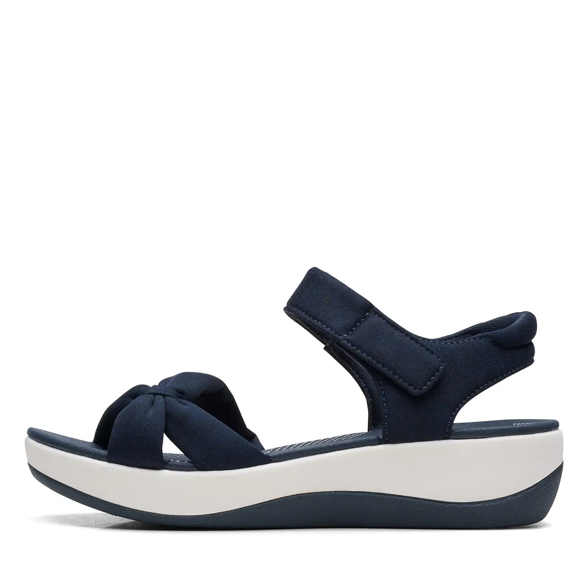 Clarks Women's Arla Shore Flat Sandal Navy Textile 7 | Casual Comfort - main product image
