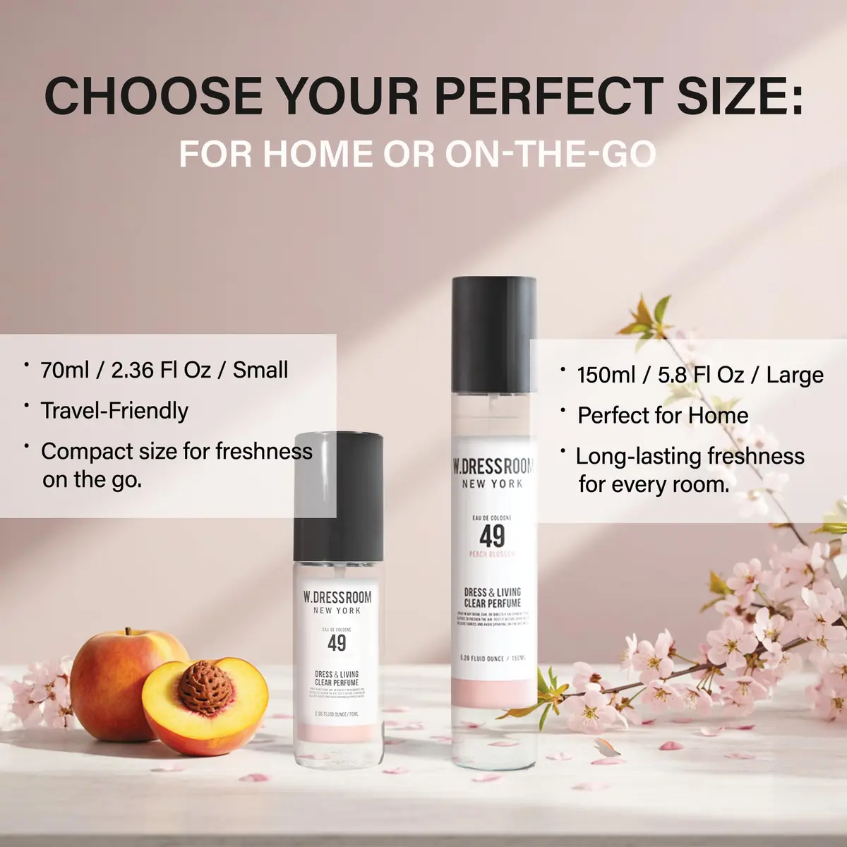 W.Dressroom No.49 Peach Blossom & Living Clear Perfume 70ml | Fresh Scent for Clothes & Rooms - view 6