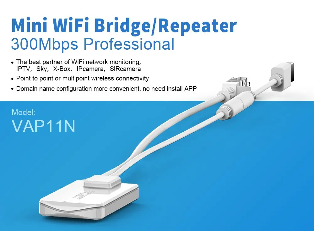Vonets VAP11N-300 2.4GHz WiFi Bridge & Repeater | 300Mbps, IEEE 802.11b/g/n, 80m Range, Dual Antennas - view 2