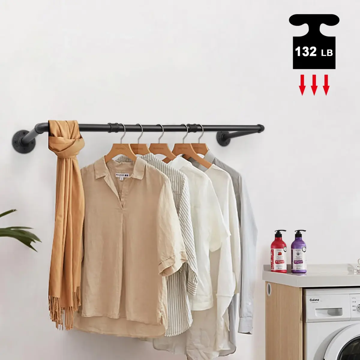 Livabber Industrial Pipe Clothes Rack 91cm (36 Inch) | Heavy Duty Wall Mounted Garment Bar for Bedroom, Closet - view 6