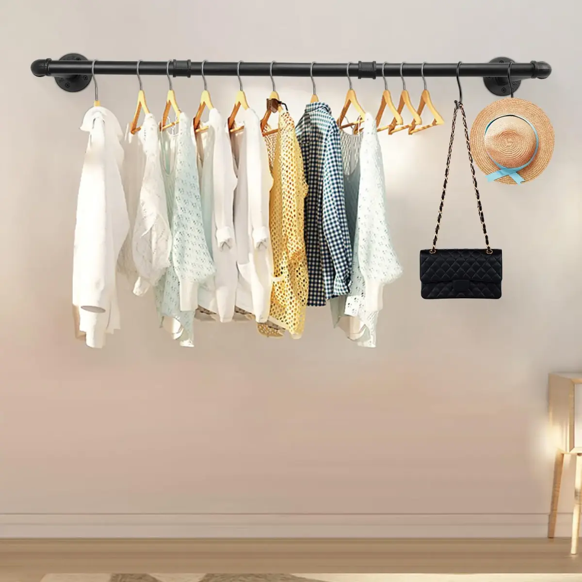 Livabber Industrial Pipe Clothes Rack 91cm (36 Inch) | Heavy Duty Wall Mounted Garment Bar for Bedroom, Closet - view 7