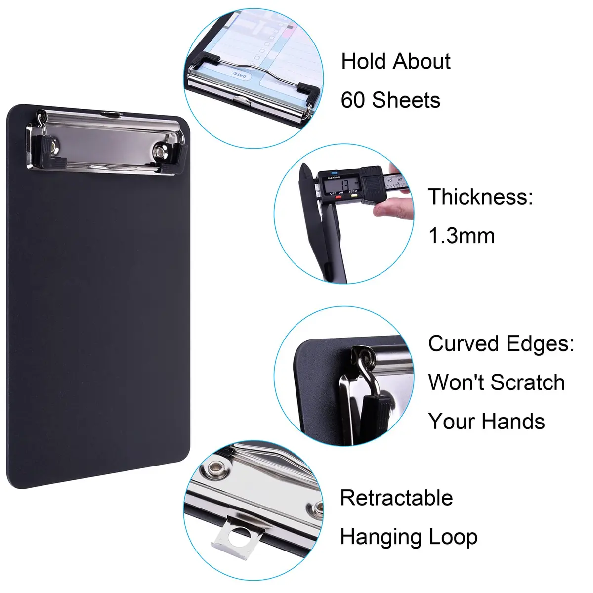 Wisdompro Mini Clipboards 12cm x 18.5cm (4.7"x7.3") Black/Blue 2-Pack | Durable Polypropylene & Stainless Steel - view 5