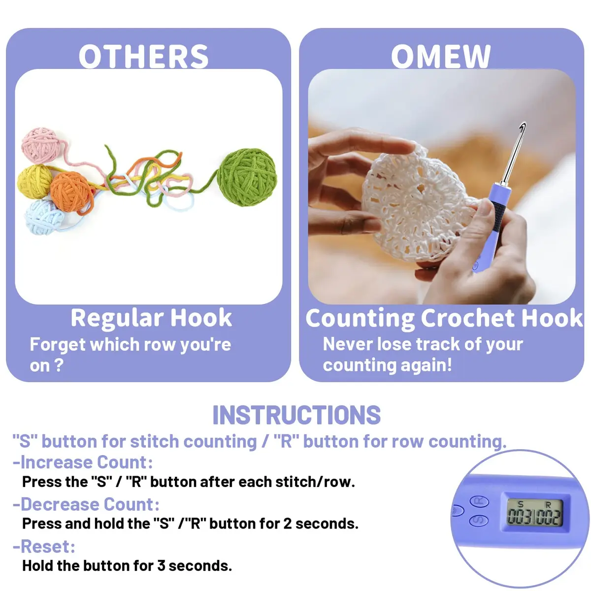 Zcvtbye Light Up Crochet Hooks Set, 12 Sizes with Digital Counters, Ergonomic, Rechargeable | Perfect for Dark Yarn Projects - view 5