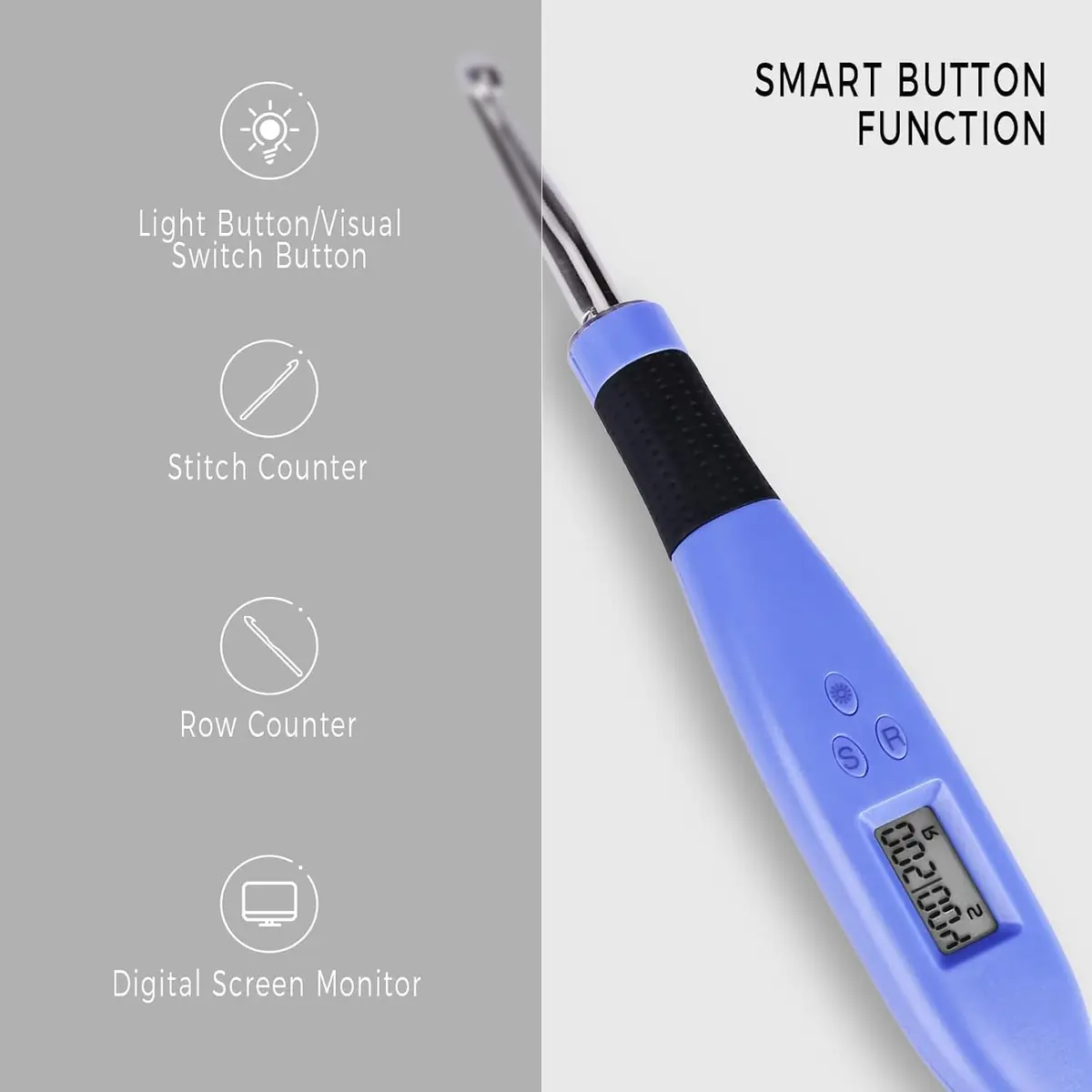 Zcvtbye Light Up Crochet Hooks Set, 12 Sizes with Digital Counters, Ergonomic, Rechargeable | Perfect for Dark Yarn Projects - view 3