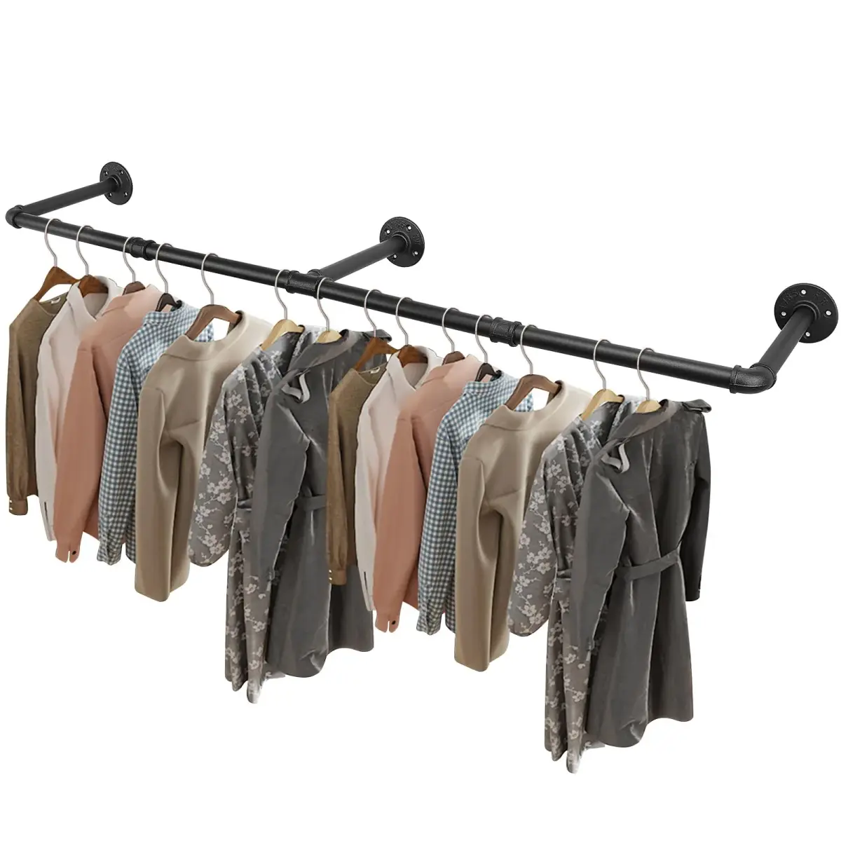 Livabber Industrial Pipe Clothes Rack 152 cm (60 Inch) | Heavy Duty Wall Mounted Garment Bar for Bedroom, Closet - main product image