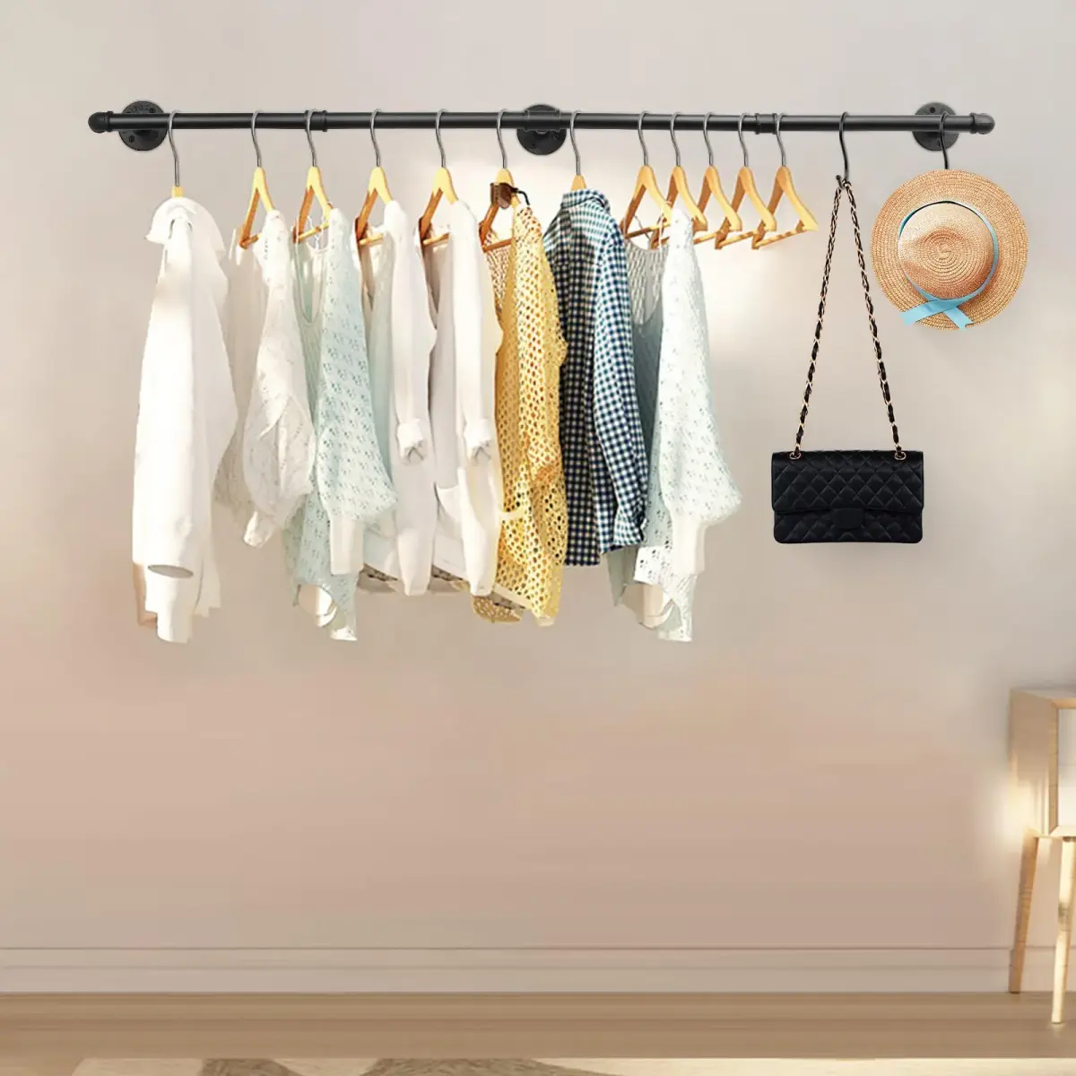 Livabber Industrial Pipe Clothes Rack 152 cm (60 Inch) | Heavy Duty Wall Mounted Garment Bar for Bedroom, Closet - view 7