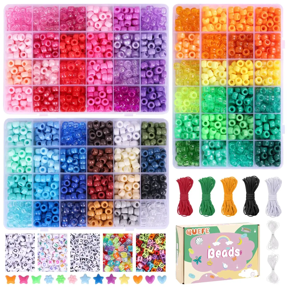 QUEFE 72 Colors 4700pcs 9mm Pony Beads Bracelet Kit Kandi Bead | Modern Acrylic Craft Beads for Jewelry Making - main product image