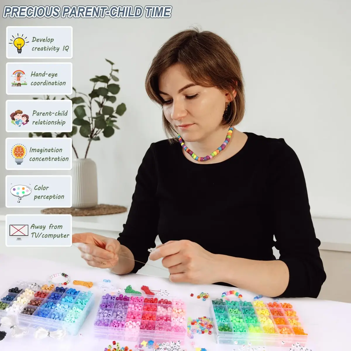 QUEFE 72 Colors 4700pcs 9mm Pony Beads Bracelet Kit Kandi Bead | Modern Acrylic Craft Beads for Jewelry Making - view 7