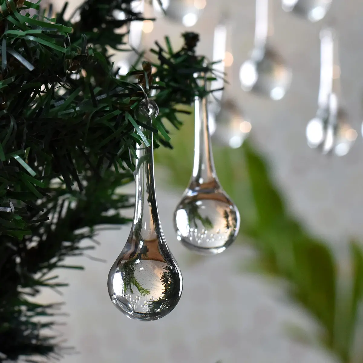 Indian Shelf Clear Glass Teardrop Christmas Ornaments 20 Piece Set | Vintage Style Hanging Decor - view 3