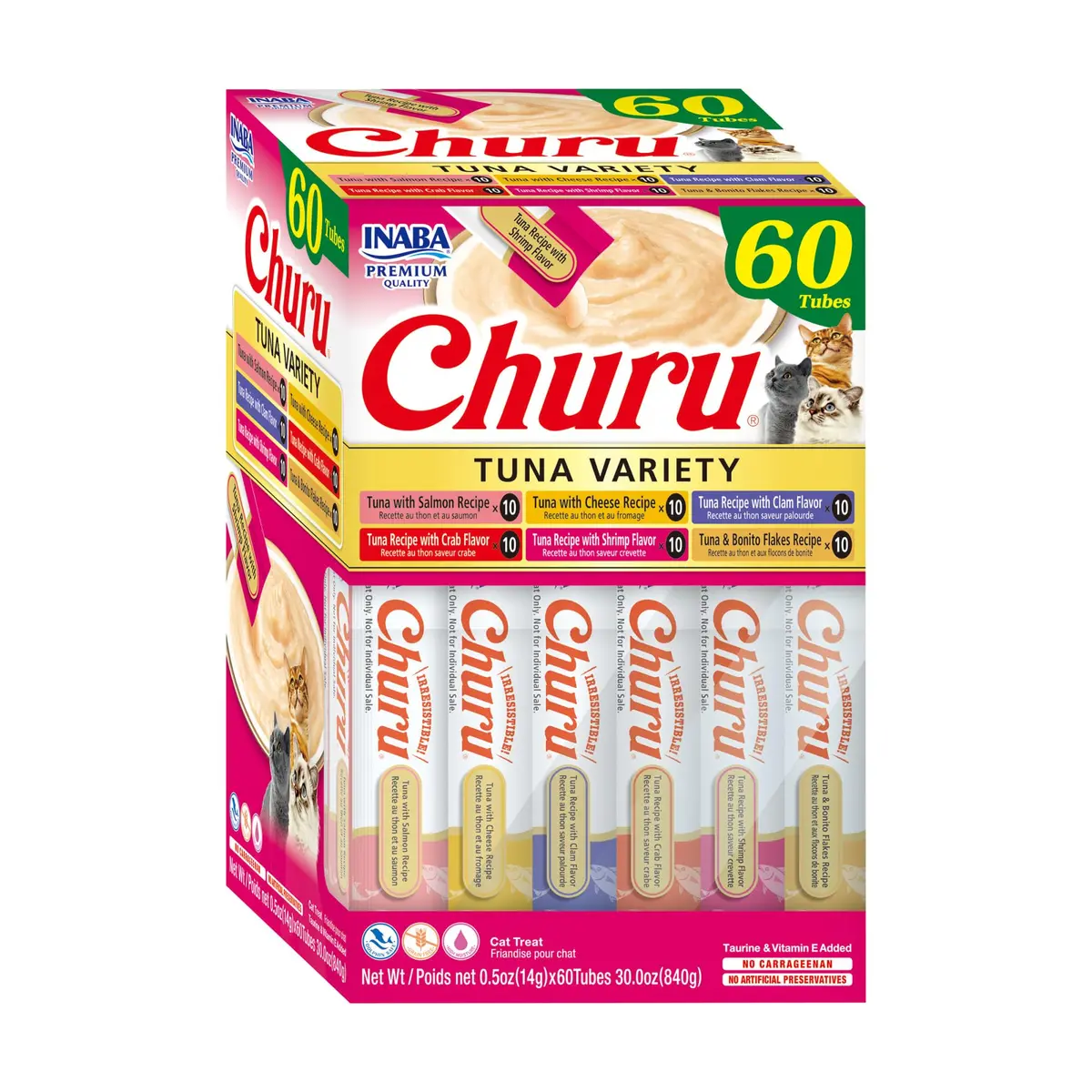 INABA Churu Cat Treats 60 Tubes | Creamy Lickable Purée with Green Tea & Taurine (0.5 Oz Each) - main product image