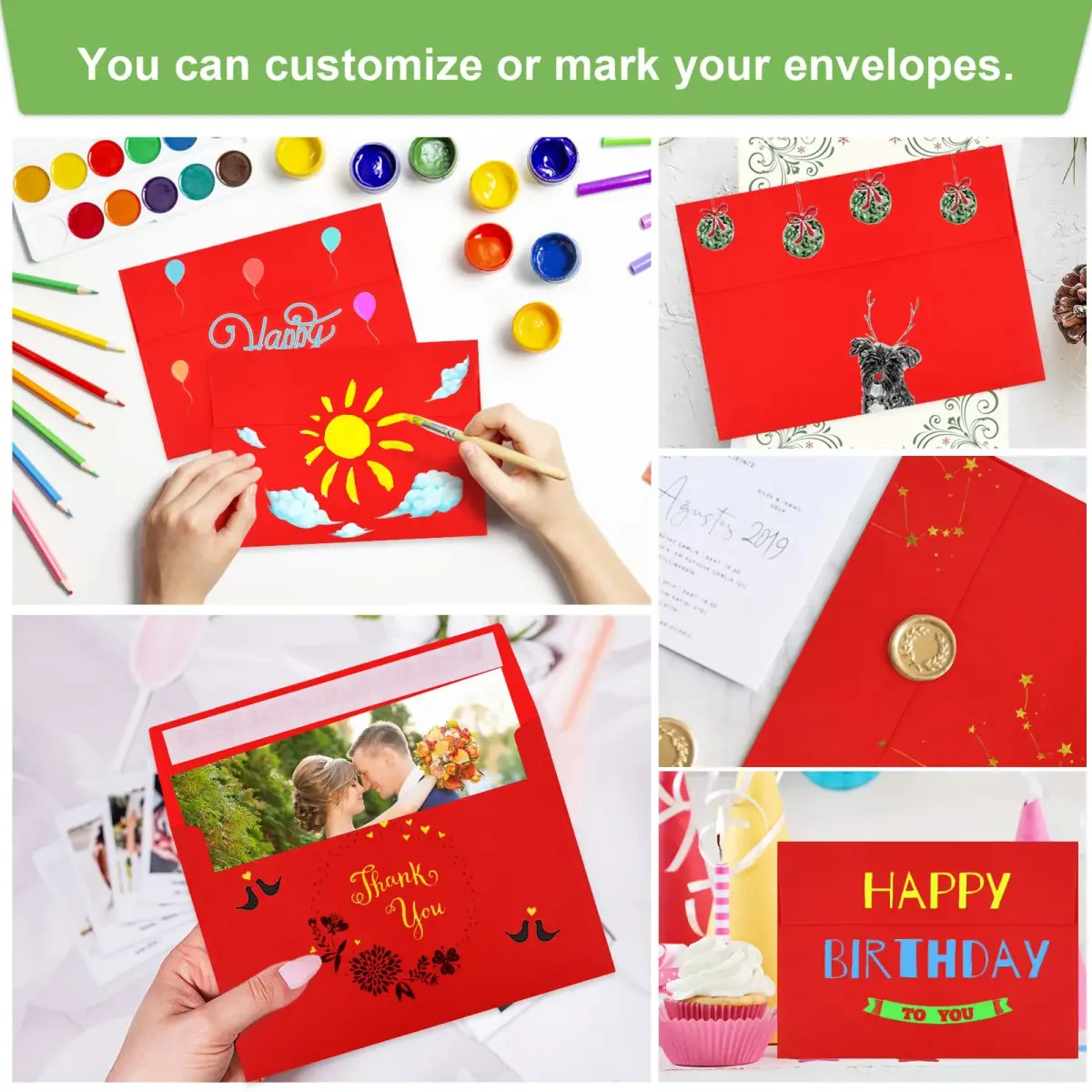 Joyberg Red A7 Envelopes (5.25x7.25in) | Self Seal Greeting Card Envelopes for Invitations - view 5