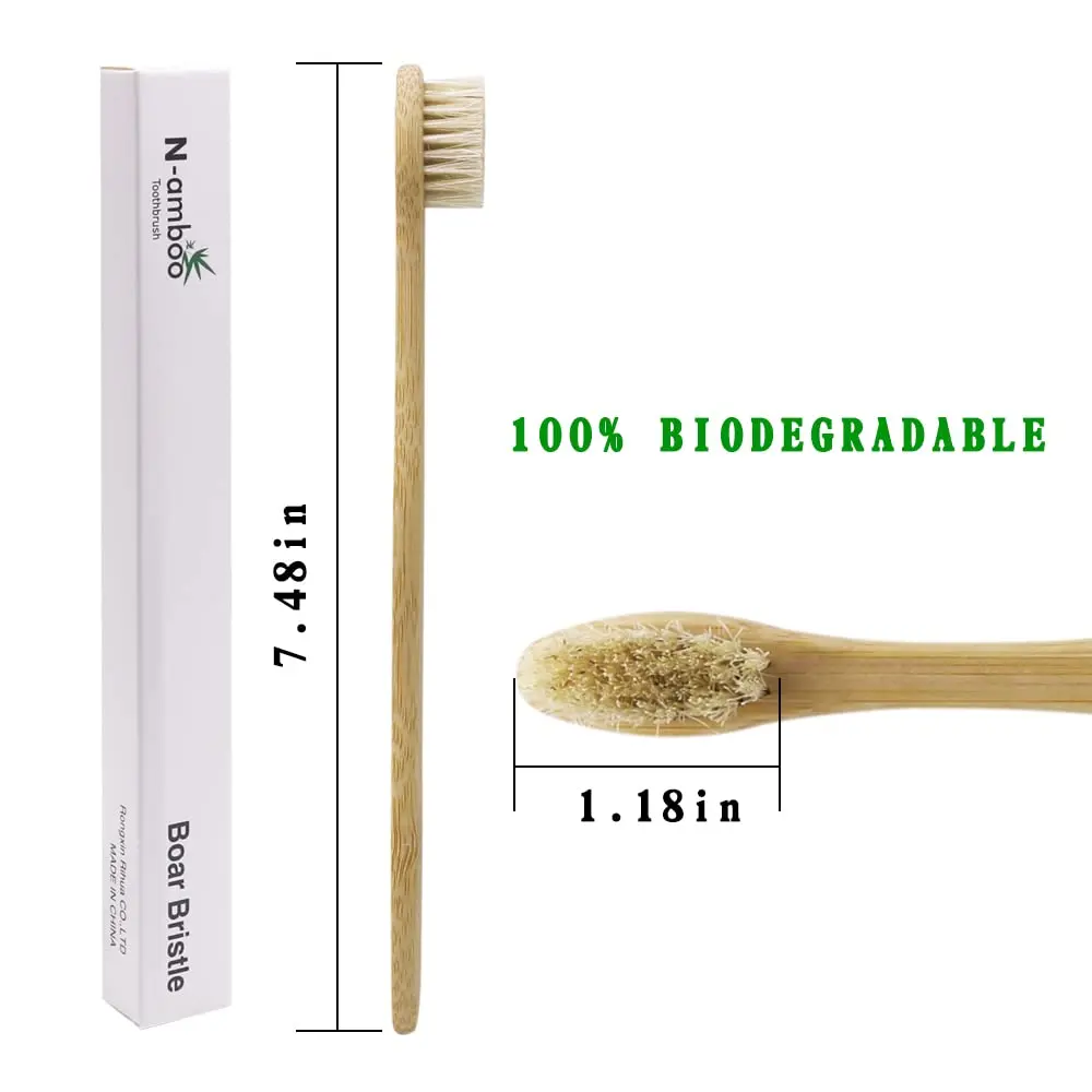 N-amboo Bamboo Toothbrush with Boar Bristles, Pack of 8 | Biodegradable & Natural - view 2