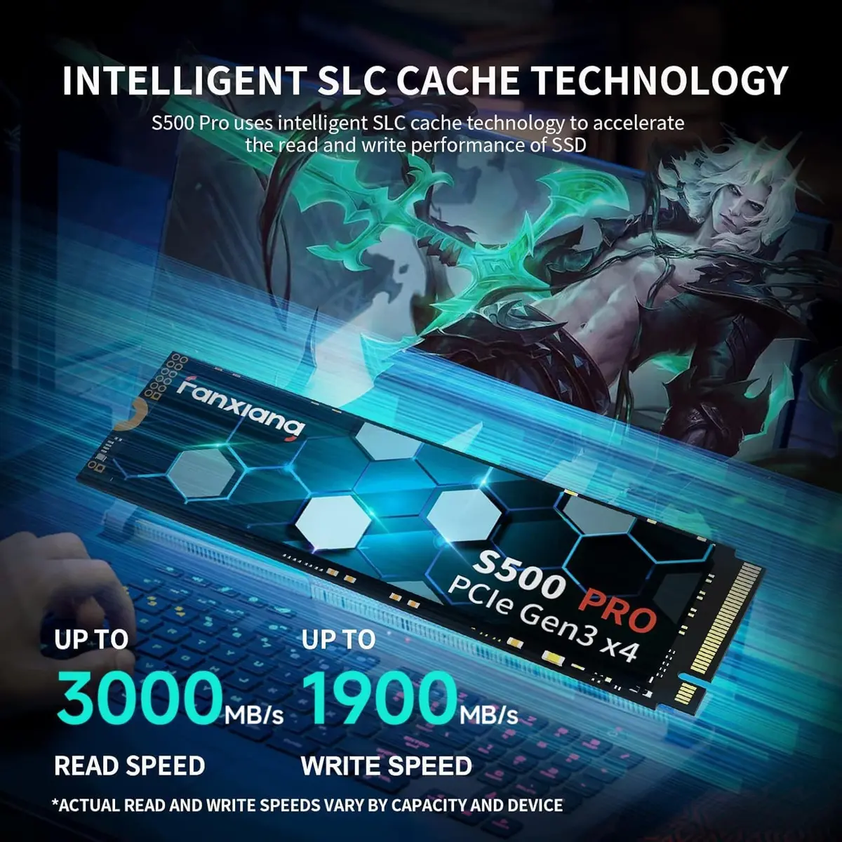 fanxiang S500 Pro 1TB NVMe SSD M.2 PCIe Gen3x4 2280 Internal Solid State Drive, SLC Cache 3D NAND TLC, Up to 3200MB/s, Compatible with Laptop and PC Desktops (Black) | High-Speed Data Storage - view 2