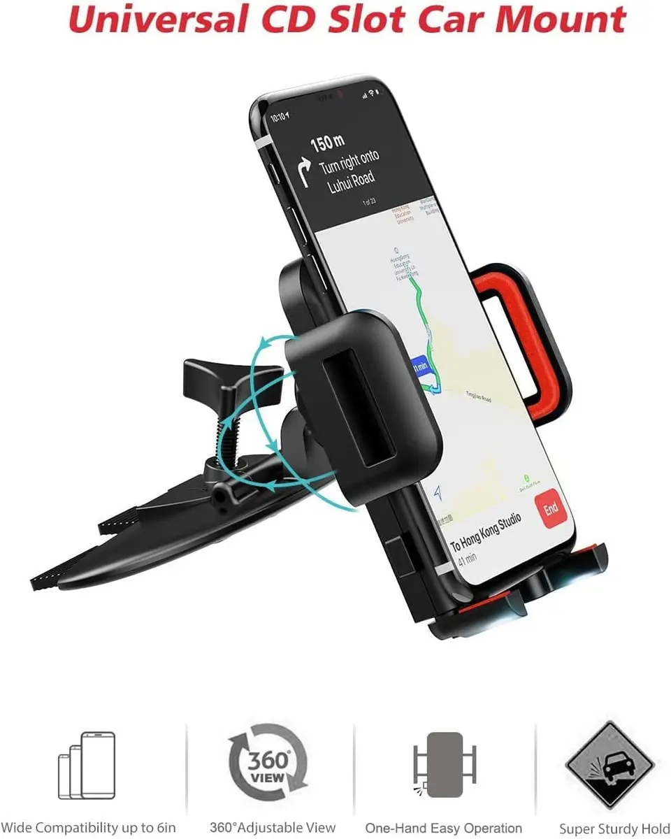 VSSMSSA Cell Phone Holder for Car, CD Slot Mount, One-Handed Operation, Compatible with iPhone14 13 12 Mini 11 Pro XR XS MAX Galaxy S20 S20+ S10 Red | Adjustable 4"-6.8" - view 7