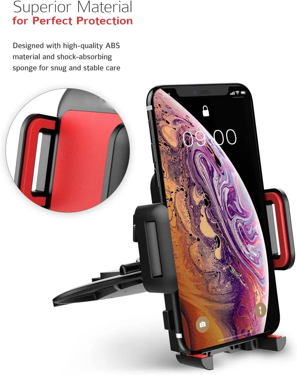 VSSMSSA Cell Phone Holder for Car, CD Slot Mount, One-Handed Operation, Compatible with iPhone14 13 12 Mini 11 Pro XR XS MAX Galaxy S20 S20+ S10 Red | Adjustable 4"-6.8" - view 2