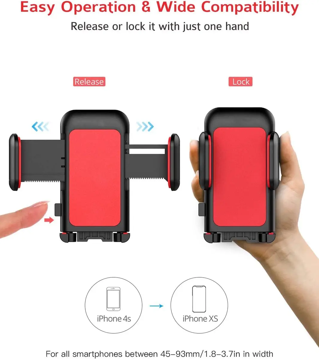 VSSMSSA Cell Phone Holder for Car, CD Slot Mount, One-Handed Operation, Compatible with iPhone14 13 12 Mini 11 Pro XR XS MAX Galaxy S20 S20+ S10 Red | Adjustable 4"-6.8" - view 3