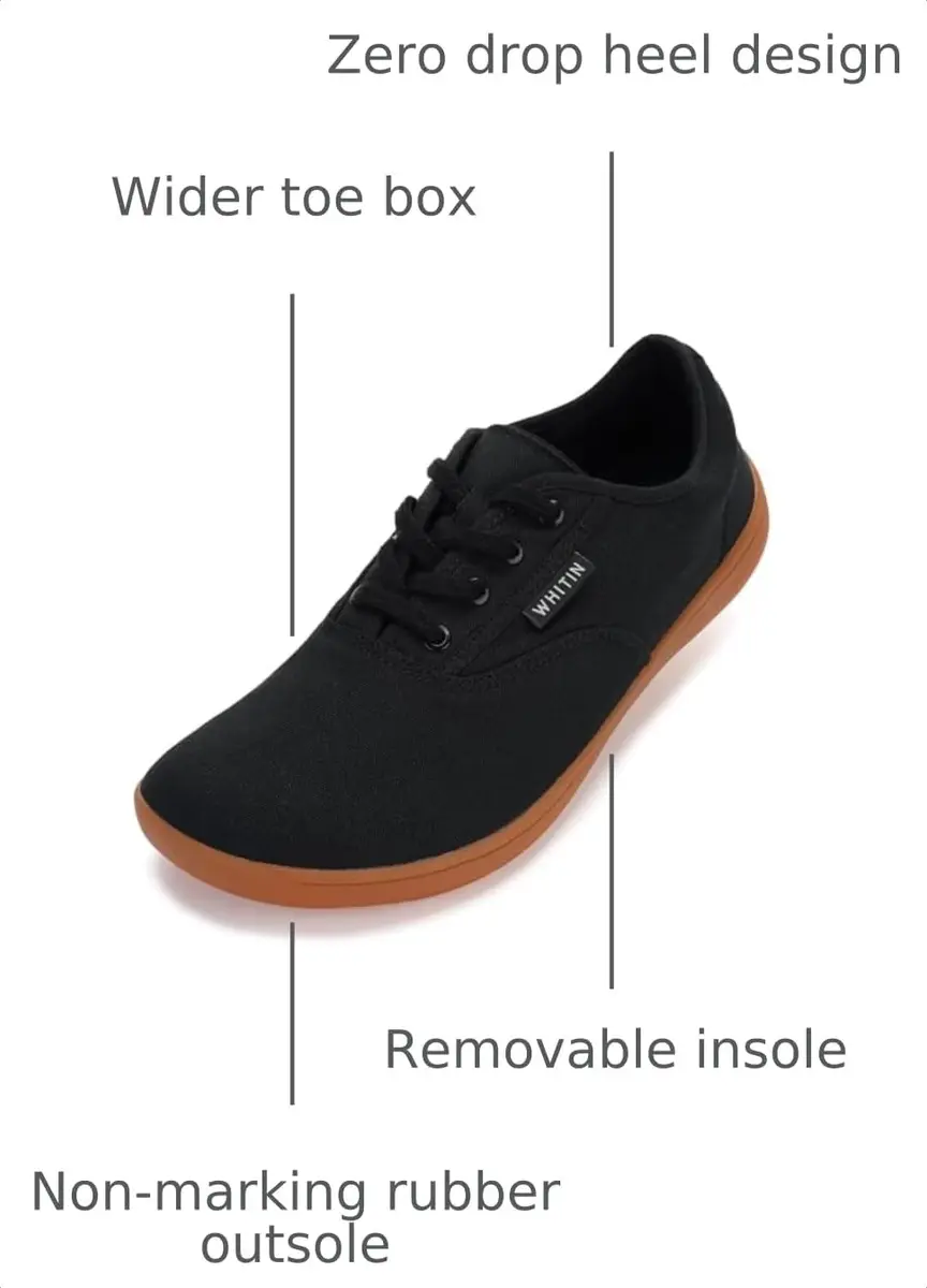 WHITIN Men's Wide Toe Box Zero Drop Sneakers 8.5 | Minimalist Canvas Casual Shoes - view 3