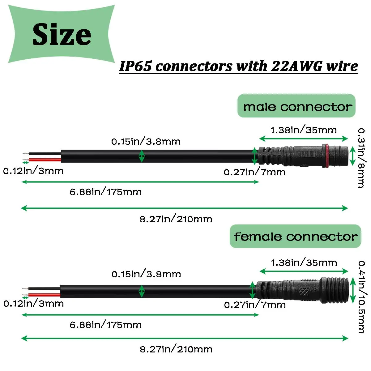 mxuteuk 6 Pairs 22AWG 2 Pin Electrical Connector IP65 7.87in/20cm Waterproof Wire Connector for LED, Car, Boat, Indoor/Outdoor - view 2