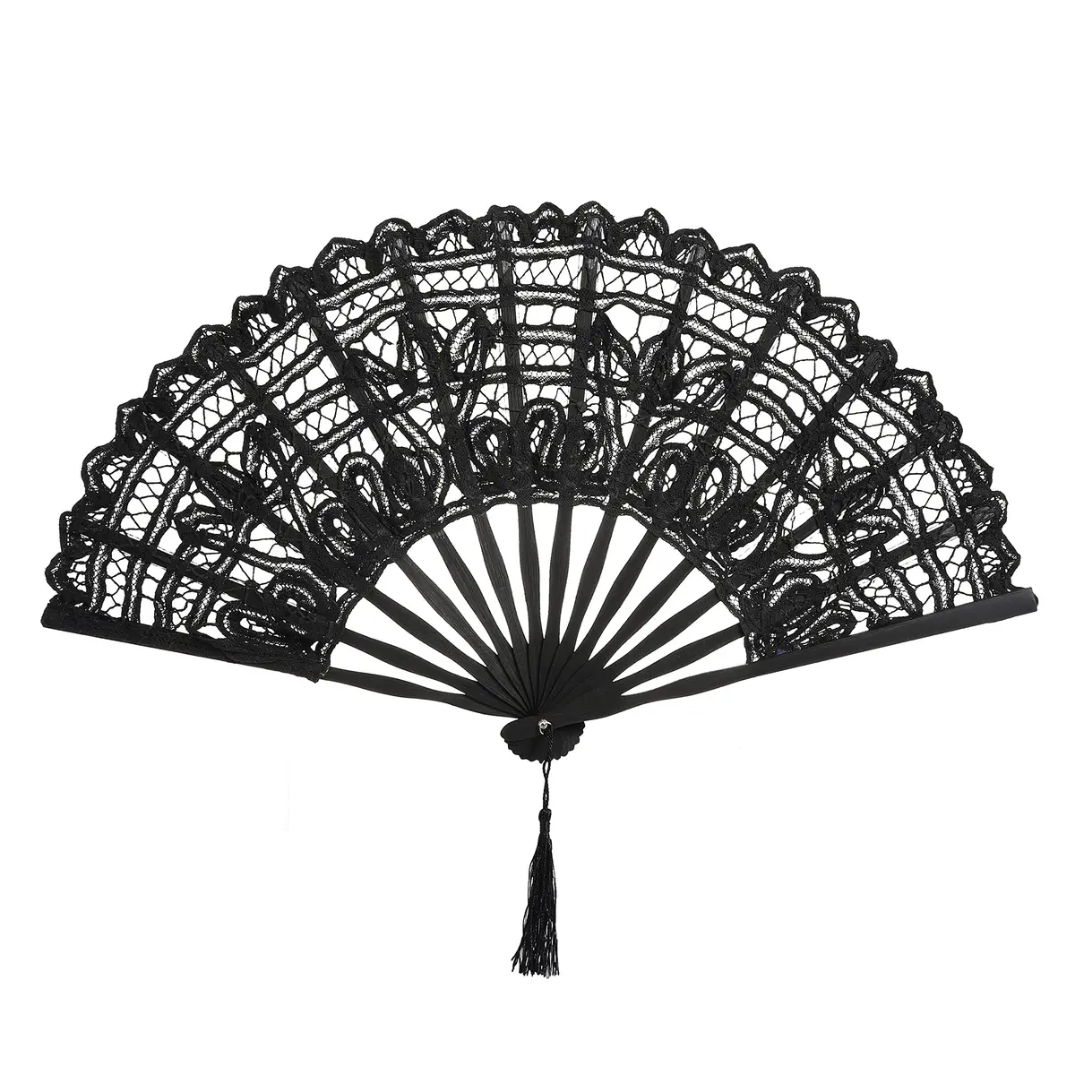 BABEYOND Cotton Lace Folding Hand Fan, Bamboo Wedding Dance Party Decor | Elegant, Handcrafted, Lightweight - main product image
