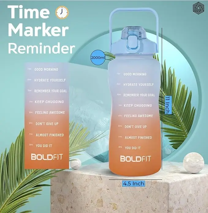 Boldfit 2 Litre (67.6 oz) Gallon Water Bottle with Straw & Time Markers | Motivational Gym Sipper for Fitness Enthusiasts - view 4