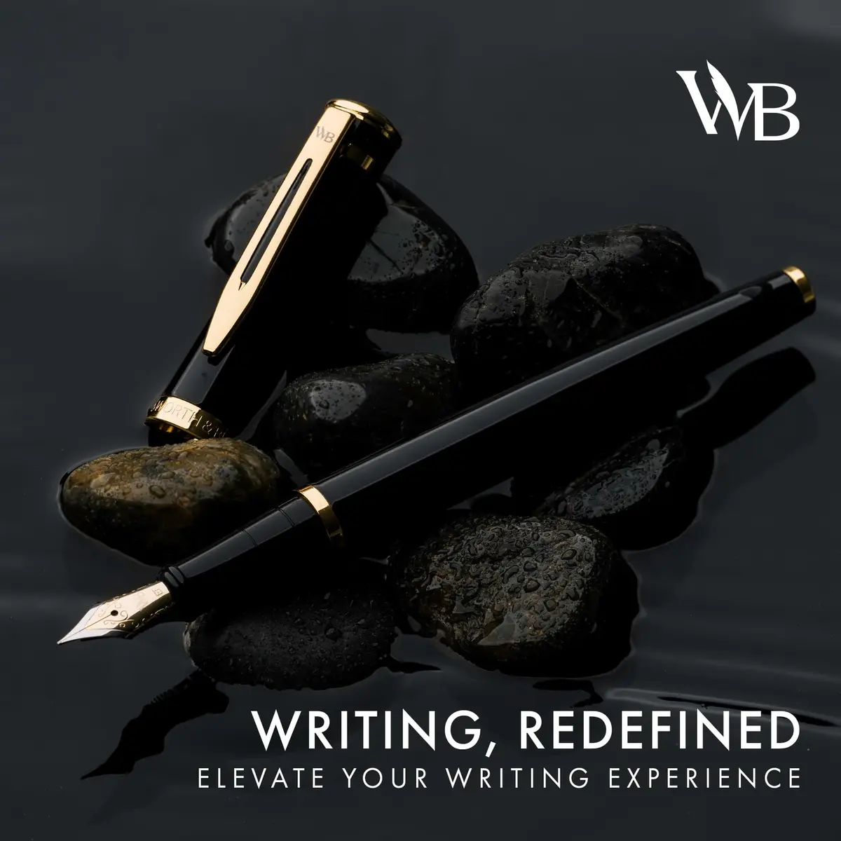 Wordsworth & Black Luxury Fountain Pen Set Medium Nib Black Gold Finish Pouch | Smooth Ink Flow - view 2