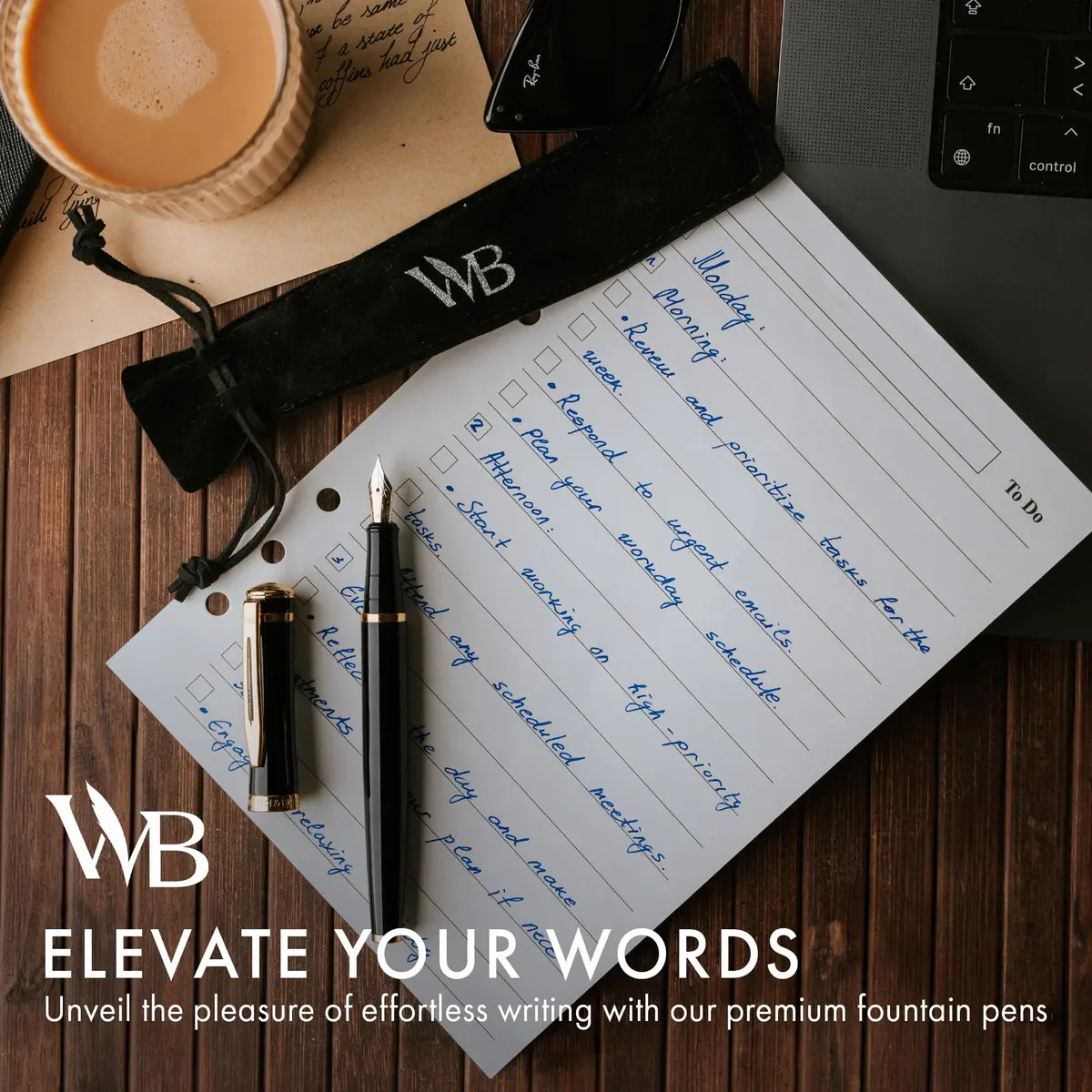 Wordsworth & Black Luxury Fountain Pen Set Medium Nib Black Gold Finish Pouch | Smooth Ink Flow - view 3