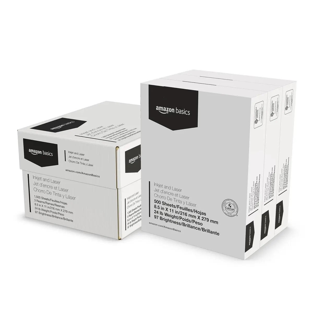Amazon Basics Multipurpose Copy Printer Paper 8.5 x 11 Inches 24 lb Weight 97 Bright White 1500 Sheets | Acid-Free Paper for Laser & Inkjet Printers - main product image