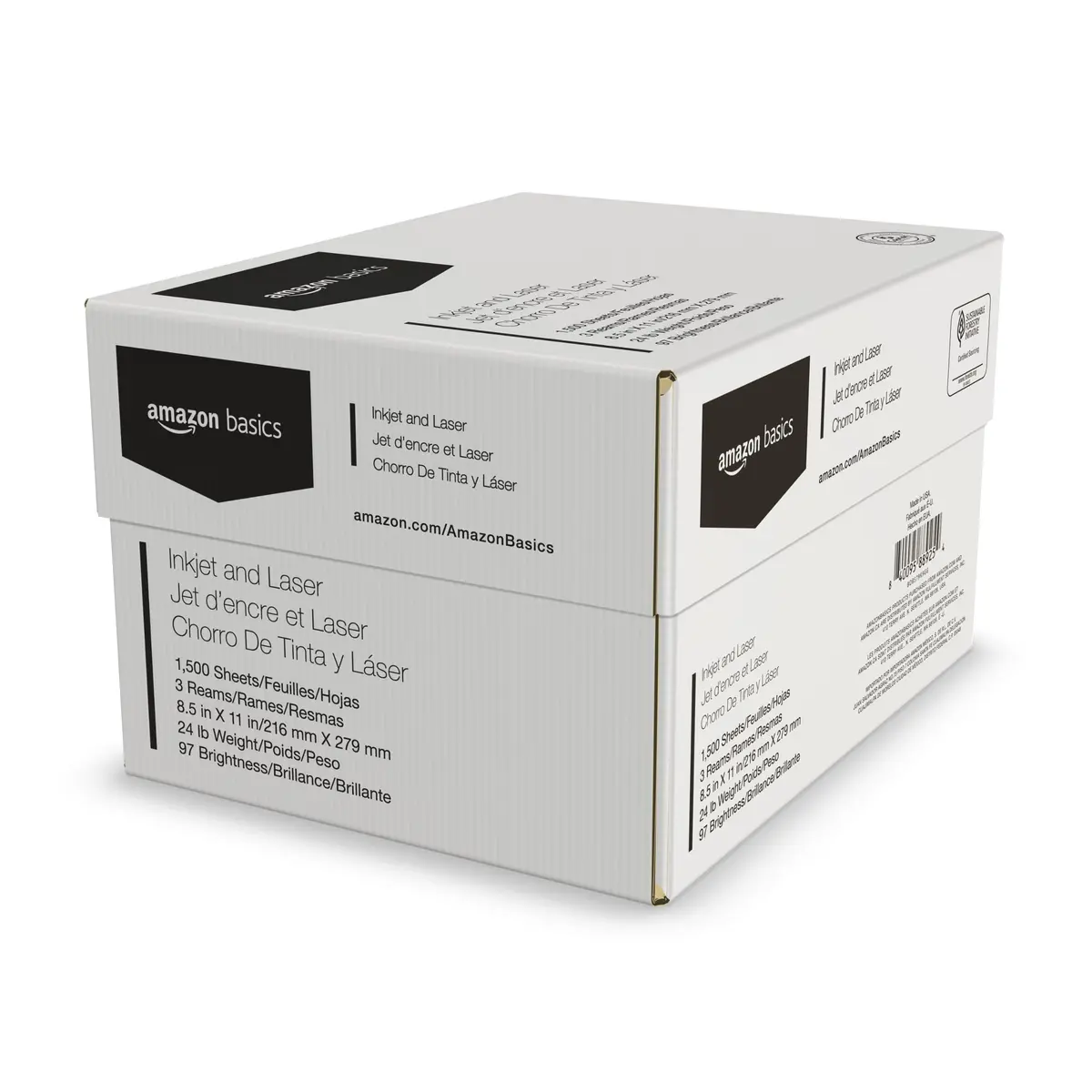 Amazon Basics Multipurpose Copy Printer Paper 8.5 x 11 Inches 24 lb Weight 97 Bright White 1500 Sheets | Acid-Free Paper for Laser & Inkjet Printers - view 2