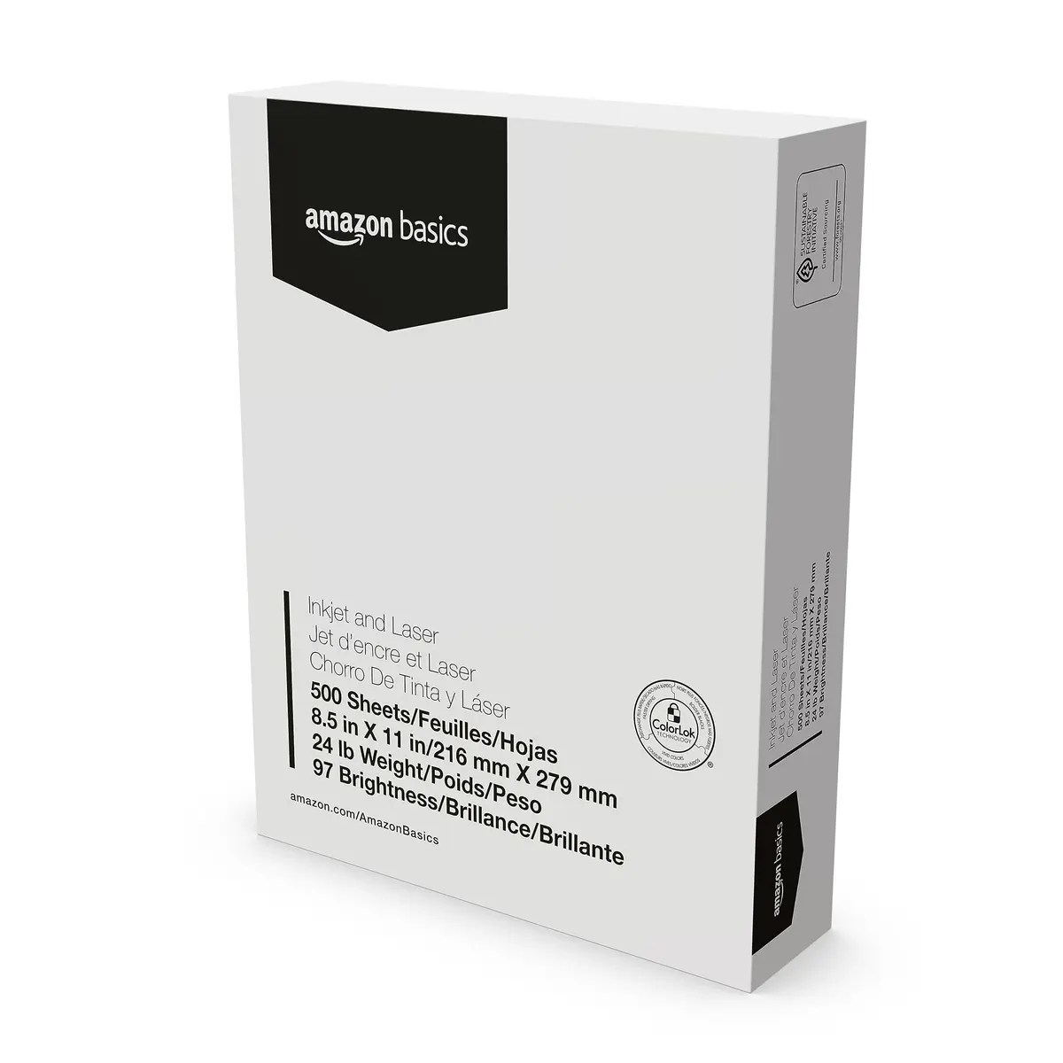 Amazon Basics Multipurpose Copy Printer Paper 8.5 x 11 Inches 24 lb Weight 97 Bright White 1500 Sheets | Acid-Free Paper for Laser & Inkjet Printers - view 3