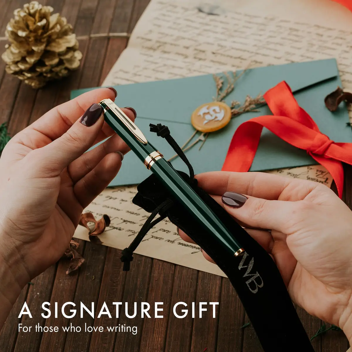 Wordsworth & Black Luxury Fountain Pen Set with Medium Nib, Racing Green | Smooth Ink Flow for Writing - view 7