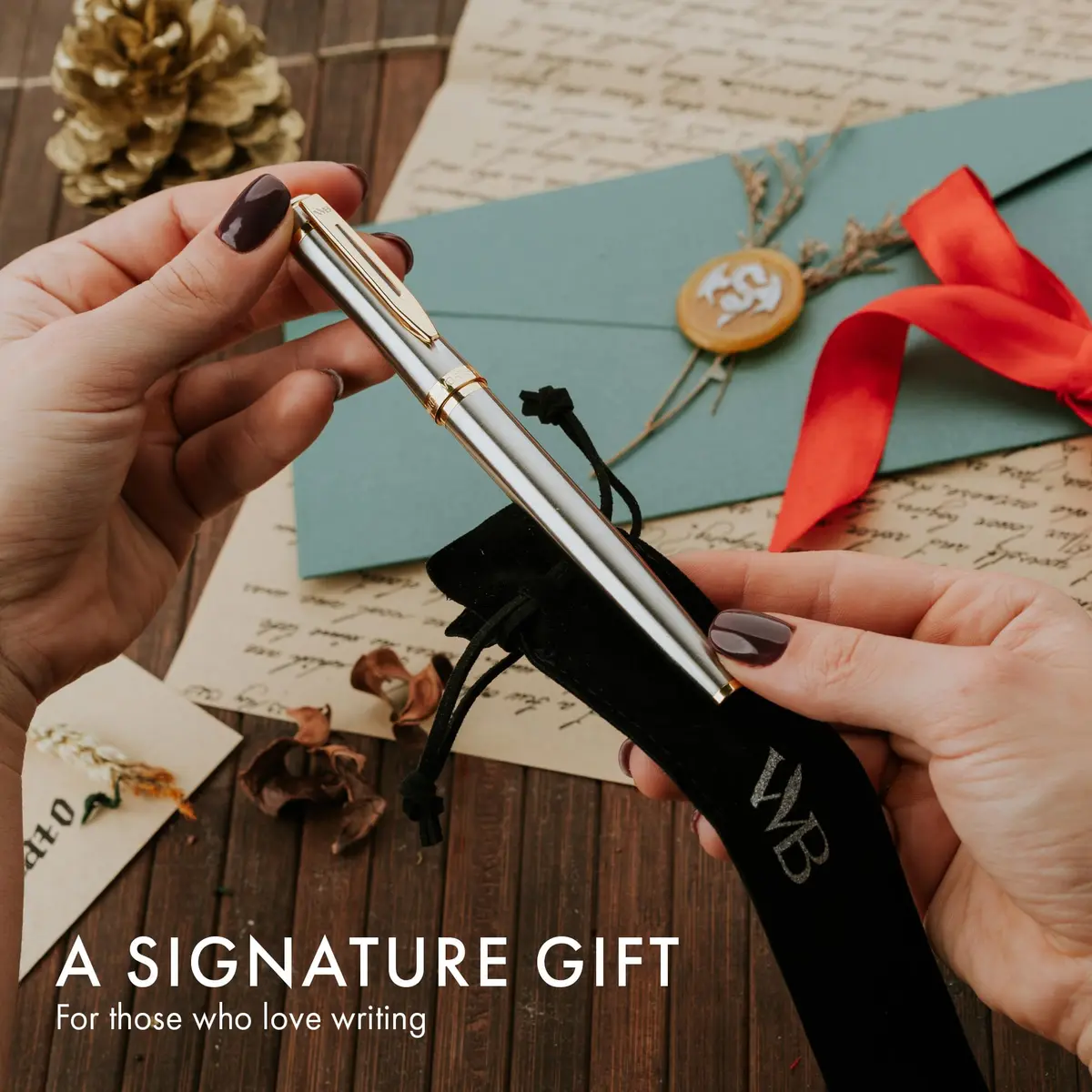 Wordsworth & Black Luxury Fountain Pen Set with Medium Nib, Silver & Gold Finish | Smooth Ink Flow Writing Instrument - view 7