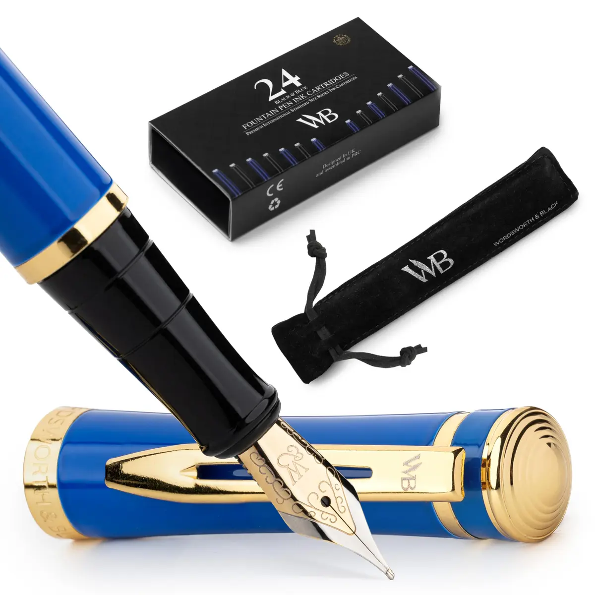 Wordsworth & Black Luxury Fountain Pen Set with Medium Nib, Blue Ink | Smooth Ink Flow Writing Instrument - main product image