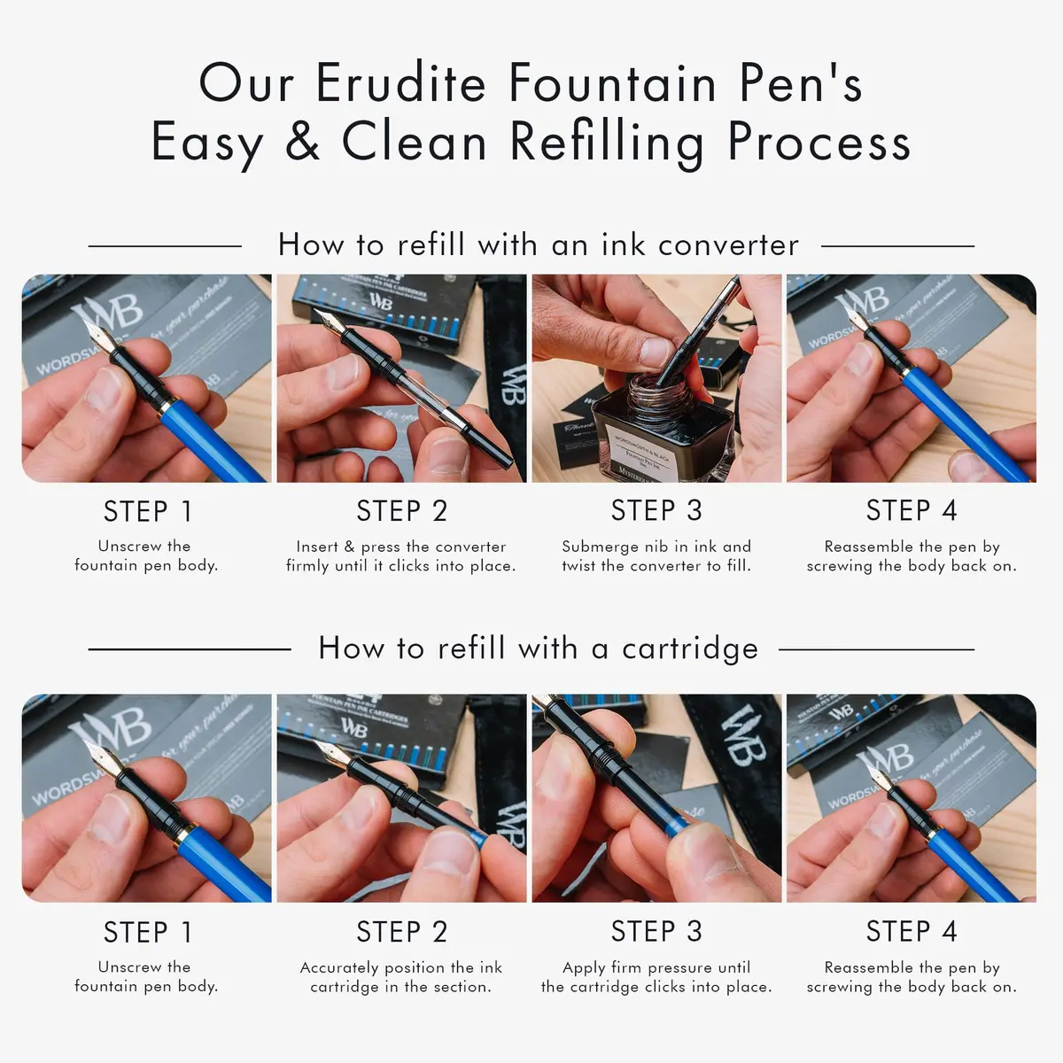 Wordsworth & Black Luxury Fountain Pen Set with Medium Nib, Blue Ink | Smooth Ink Flow Writing Instrument - view 5