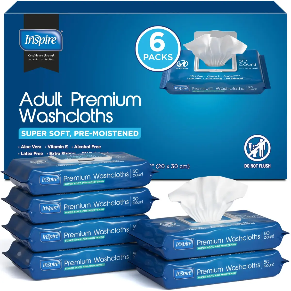 Inspire Adult Wet Wipes, 300 Count | Hypoallergenic Cleansing Cloths for Elderly Care - main product image