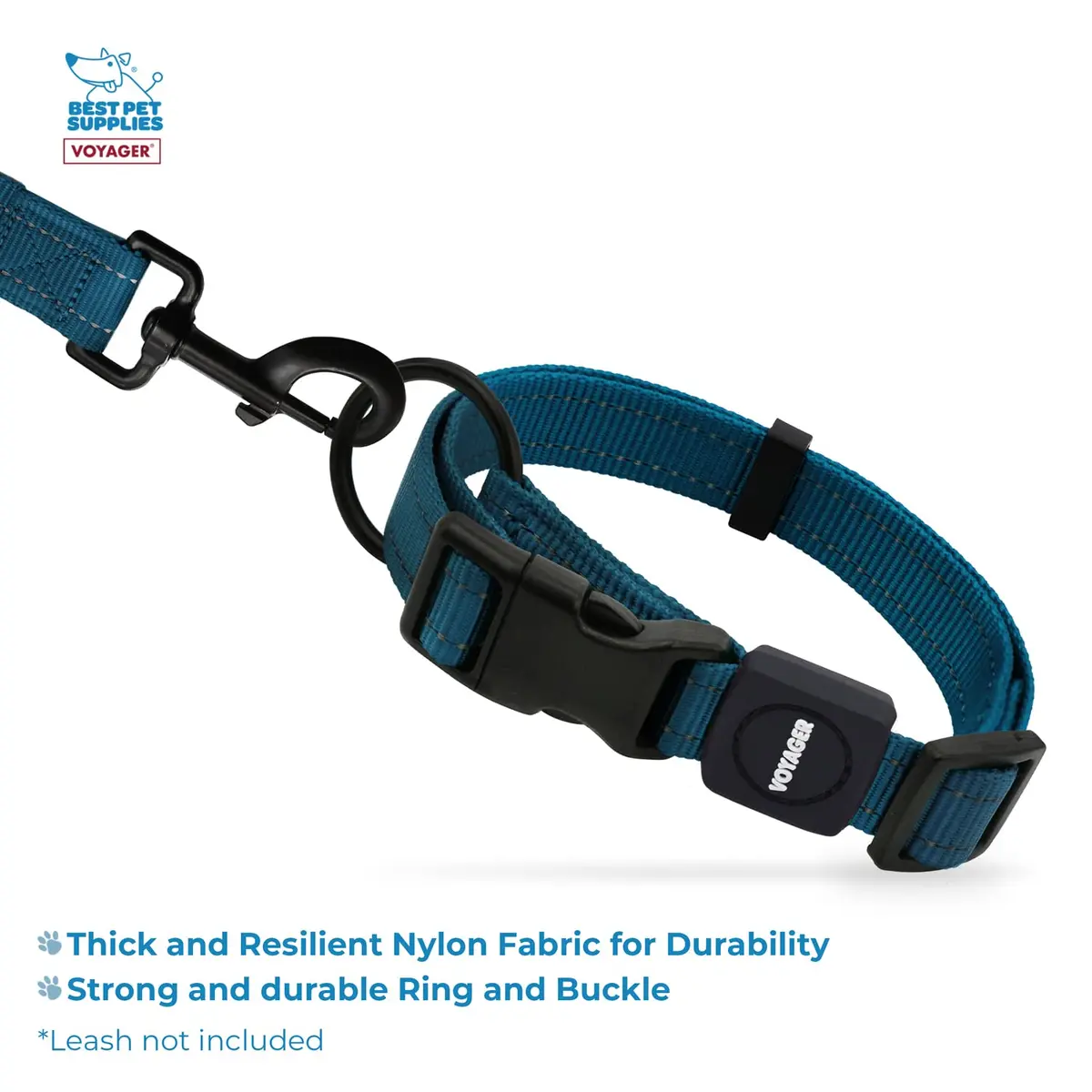 Best Pet Supplies Voyager Reflective Dog Collar with Neoprene Handle | Heavy Duty, Adjustable, Night Visibility, Blue, S - view 3