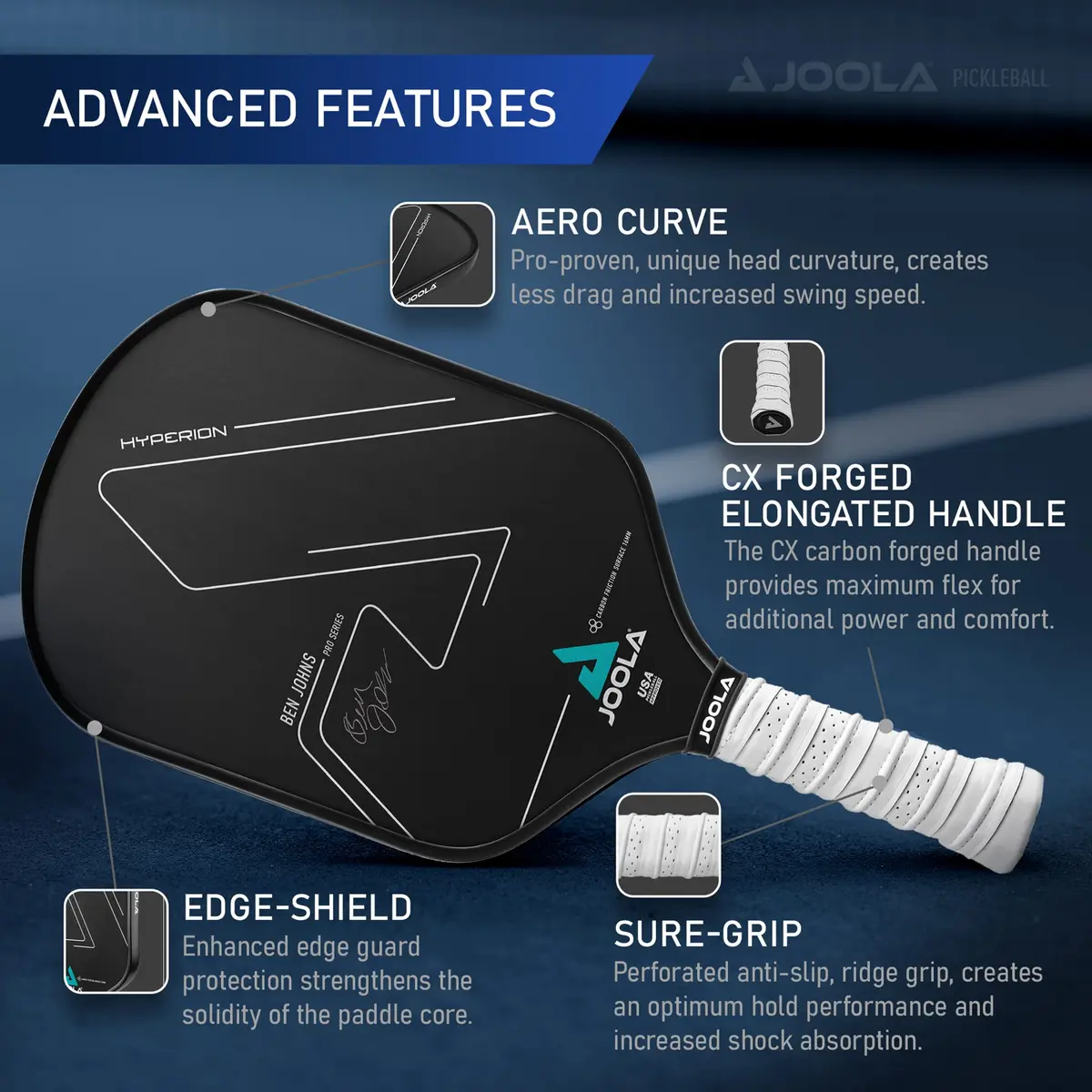 JOOLA Ben Johns Hyperion Pickleball Paddle 16mm (0.63 inch) | USAPA Approved Max Spin - view 3