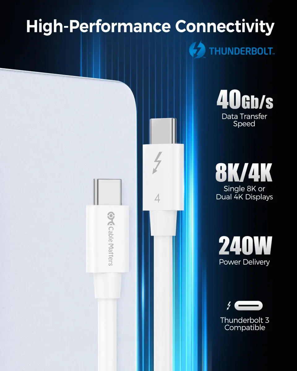 Cable Matters 40Gbps Thunderbolt 4 Cable 0.8m (2.6ft) | 8K Video & 240W Charging - view 2