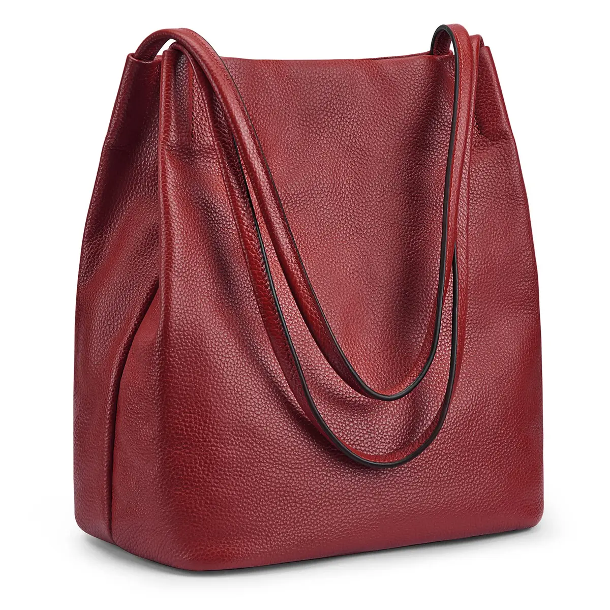 Kattee Genuine Leather Tote Handbag for Women (Wine Red) | Soft Top Grain Pebbled Cowhide Leather with Gold Hardware - main product image