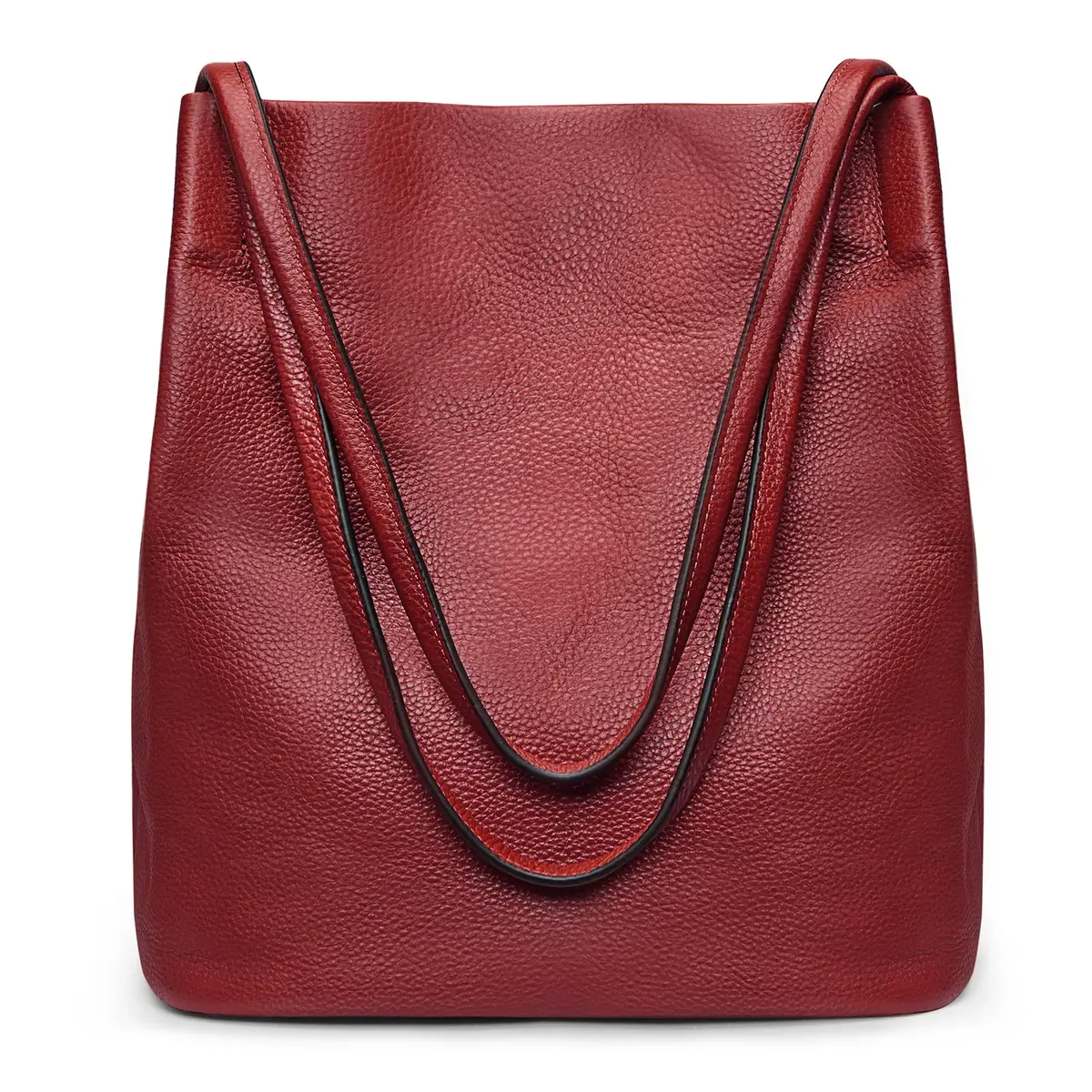 Kattee Genuine Leather Tote Handbag for Women (Wine Red) | Soft Top Grain Pebbled Cowhide Leather with Gold Hardware - view 8